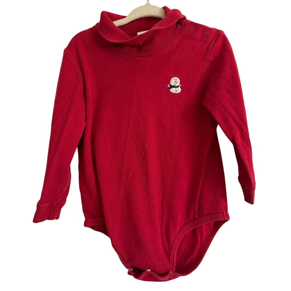 Talbots Red baby Turtleneck Bodysuit Snowman Long Sleeve 24 months holiday boy